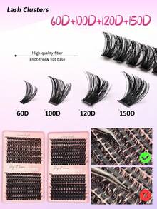 Asiteo 520片D型卷翘单根假睫毛套装，含粘合剂、镊子、刷子，新手友好型假睫毛套装，自然蓬松浓密混合款簇状假睫毛套装，适用于睫毛嫁接，在家即可轻松DIY假睫毛，经典便携逼真高容量纤长假睫毛套装，柔软分段式假睫毛，适合各种妆容。 - 彩色 - 查看 2