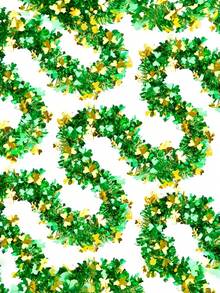 2 件套圣帕特里克节绿色金属丝花环 - 三叶草花环，金属丝花环和金属三叶草装饰，适合爱尔兰圣帕特里克节派对、家居墙面装饰、闪亮悬挂式三叶草圣帕特里克节树饰、爱尔兰圣帕特里克节派对墙面树饰 - 彩色 - 查看 1