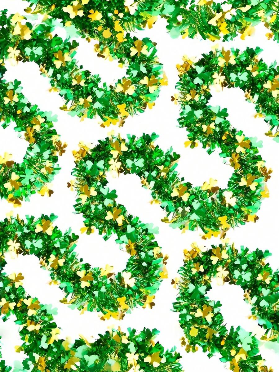 2 件套圣帕特里克节绿色金属丝花环 - 三叶草花环，金属丝花环和金属三叶草装饰，适合爱尔兰圣帕特里克节派对、家居墙面装饰、闪亮悬挂式三叶草圣帕特里克节树饰、爱尔兰圣帕特里克节派对墙面树饰 - 彩色 - 查看 1