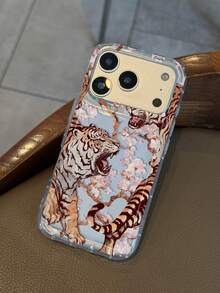 Plum Blossom Vicious Tiger Winter Print Clear Case Compatible With IPhone 13/11/17/17pro/16/14/15/15pro/15 Plus/15 Promax/7plus/8plus/X/Xs Max/Xr/11pro/12pro/13pro/14pro/12mini/13mini/11promax/12promax/13promax/14promax/14plus/17pro Max/17Air/6/6s Plus/7/8/16Pro/16plus/16promax/Se2/17promax&Compatible With Samsung Galaxy/A54/A14/A12/A13/A15/A32/A33/A24/A52S/S20/S21/S22/S23/S24/S23Plus/S24ultra/S25/A15/A33/A23 - Multicolor - View 3