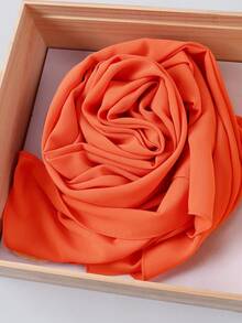 1pc Solid Color Fashionable Textured Chiffon Rectangular Scarf/Hijab,Beach,Holiday - Orange - View 2