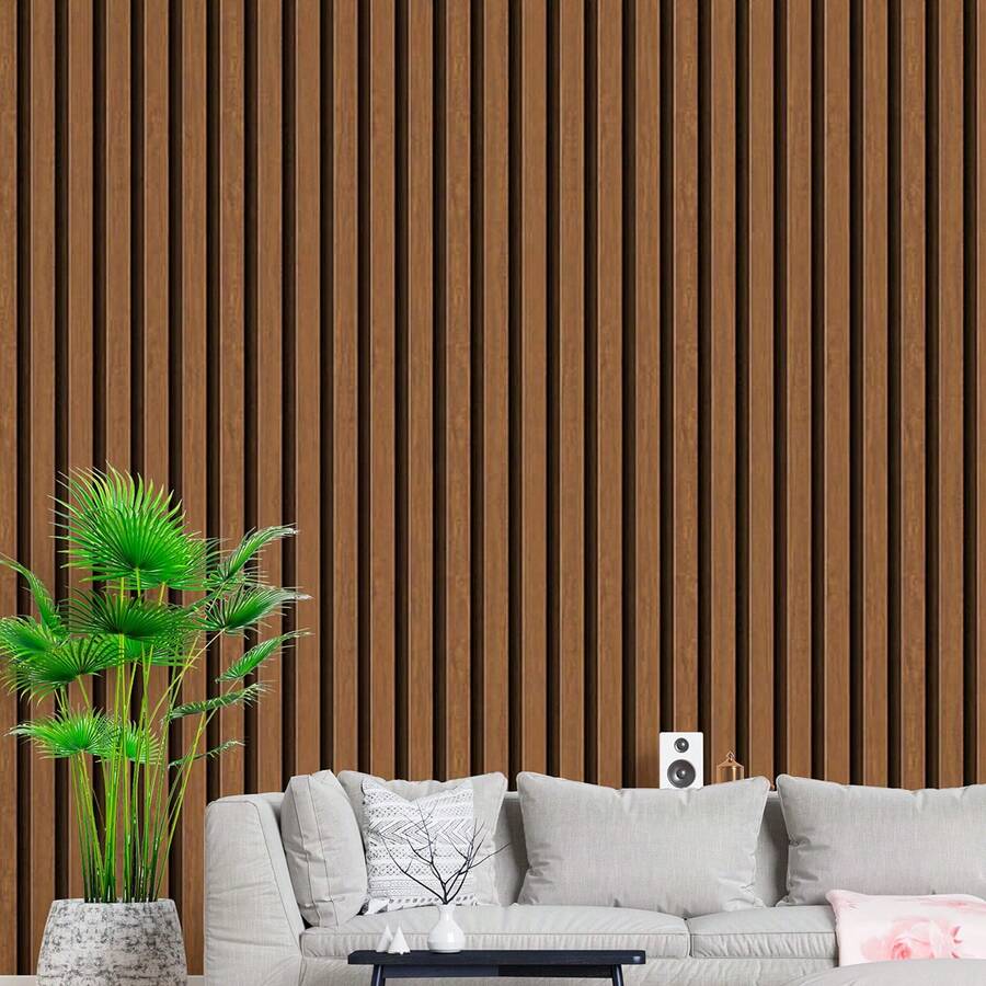 Adhesive Wallpaper With Ribbed Wood Pattern, Brown, Thin Strips - Multicolored 9 - View 1