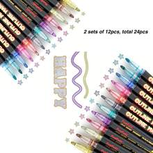 Funfull Bộ 12/24 bút dạ viền hai đầu, bộ bút dạ viền nhũ kim tuyến, thích hợp cho thiệp sinh nhật, vẽ graffiti, thủ công mỹ nghệ DIY, gốm sứ, đồ dùng học tập thiết yếu. - Nhiều màu - Xem 7