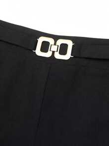 黑色高腰搭扣设计修身直筒休闲裤 - 黑色 - 查看 5