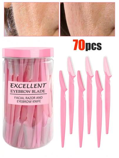 70pcs Eyebrow Grooming Tool Kit, Including Eyebrow Trimmer, Long Handle Eyebrow Trimmer, Beauty Tools For Eyebrow Shaping, Hair Removal, Exfoliation, As Well As Face Shaver With Protective Cover, Eyebrow Trimmer Blades And Razor Blades.,Giveaways,Travel,Cheap Stuff,Travel Essential