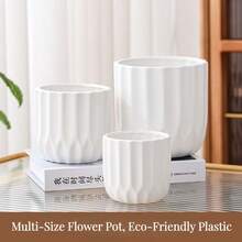 Stripe Planter Pot - Nordic Style Plant Pot For Outdoor Garden, Succulents, Water & Soil Plants, Multi-Size Flower Pot, Plastic, Modern Home Decor Vase - White - View 2