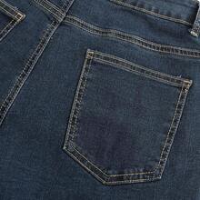 THUNDER Womens High Waisted Wide Leg Jeans Stretchy Distressed Pants - 1# Dark Blue - View 5