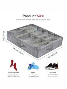 1 pieza Caja de almacenamiento plegable para zapatos debajo de la cama con 12 compartimentos, organizador de zapatos apilable a prueba de polvo de tela no tejida, de estructura resistente y ahorro de espacio, apto para tacones y zapatillas, organizador de zapatos debajo de la cama, contenedor de zapatos plegable de tela con tapa y ventana transparente, bolsa de almacenamiento con 2 asas, 29.3 pulgadas, organización y almacenamiento esencial para el hogar - Gris Oscuro - Ver 2