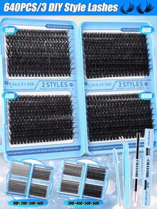 CMAYOME 640/200pcs D-Curl Individual False Eyelashes Set, Includes Adhesive, Sealing Glue, Eyelash Brush, Tweezers, DIY Eyelash Extension Kit, False Lashes + Eyelash Extension Glue + Tweezers + Eyeshadow Brush, Beginner Friendly, Soft & Natural, Thick & Fluffy, Lightweight & Comfortable, Mixed Styles, Large Capacity Segmented False Eyelashes, Suitable For Daily, Evening, Outdoor, Wedding And Other Occasions DIY Eyelash Extension Kit - Multicolor - View 11