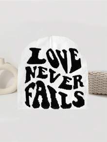 情人节情侣针织帽，时尚“爱永不失败”字母设计，秋冬户外骑行帽，男女通用保暖滑雪帽，Y2K街头风针织帽，秋冬美学度假穿搭 - 愛永不失敗 - 查看 4