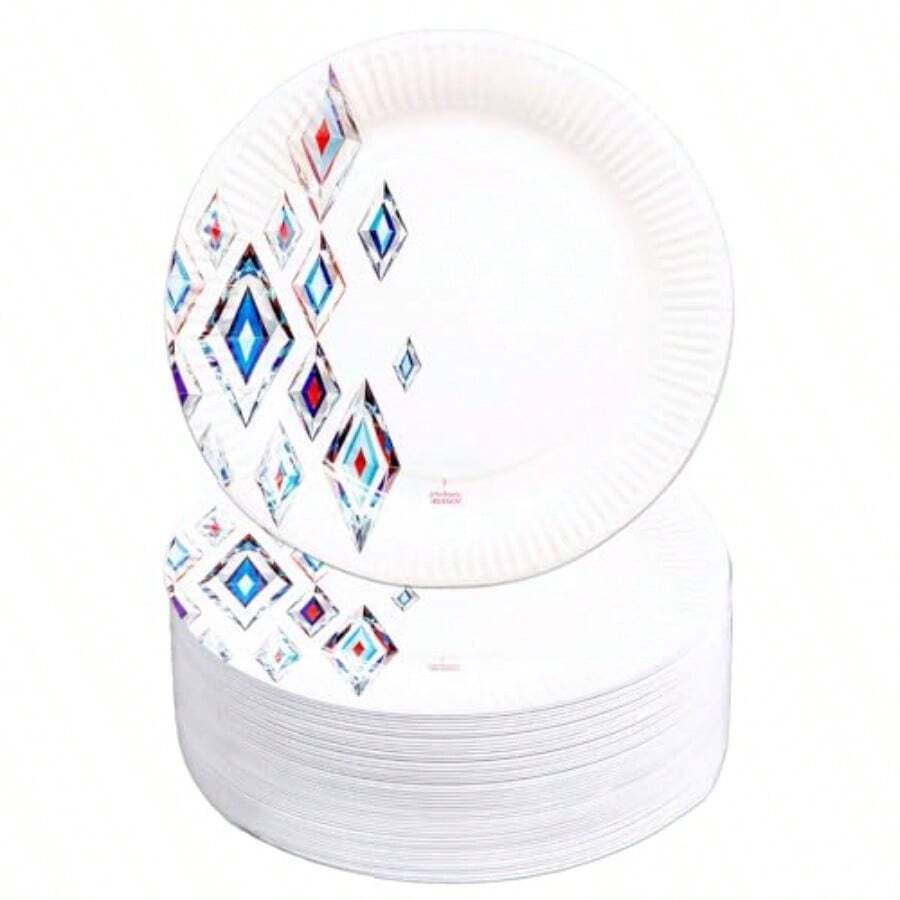 R's ARTEDISEÑO FIESTAS Platos Desechables Premium 9'' 23cm Paquete de 100 Piezas Hoja Azul Resistentes a Líquidos Ecológicos y de Alta Calidad Para Toda Ocasión - 50 pz plato 9" diamantes - Ver 1