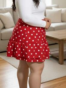 Women's Plus Size Skirt Stylish Dot Print High Waist Ruffled Hem A Line Skirt For Spring/Summer - Đỏ - Xem 6