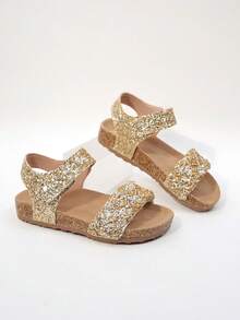 2025 Sommer Mode Mädchen Römische geflochtene Sandalen, Riemen Design, atmungsaktiver Fußschutz, rutschfeste leichte Korksohle (Sohlenfarbe zufällig) - Gold - Übersicht 4
