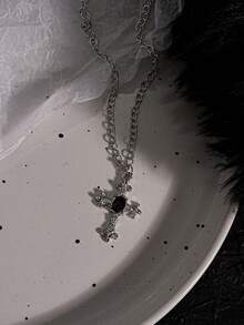 5pcs Gothic Punk Dark Style Necklace Set: Black Heart Necklace, Skull Necklace, Cross Pendant Necklace, Layered Necklaces, Suitable For Women, Great For Valentine's Day, Party, Holiday Gifts - Main Image 5-piece Set - View 7