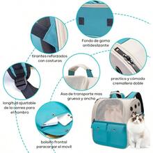 Mochila para Mascotas, Mochila Transportadora de Mascotas Perros y Gatos8Kg, Back Pack Porttil para Mascota Pequea, Almohadilla Inferior, Proteger Las articulaciones, fcil de Limpiar - Turquesa - Ver 5