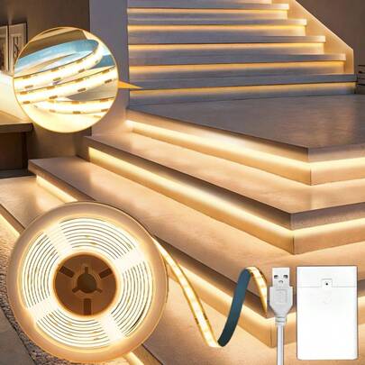 1 stuk 5V COB LED-lichtstrip met batterijhouder - Flexibel en op maat te knippen, warm wit/wit, werkt op batterijen (batterijen niet inbegrepen) voor slaapkamer, keuken, woonkamer, fantasiethema decoratie, LED-verlichting voor slaapkamer, keukenverlichting, moderne verlichting, verlichting met schakelaar