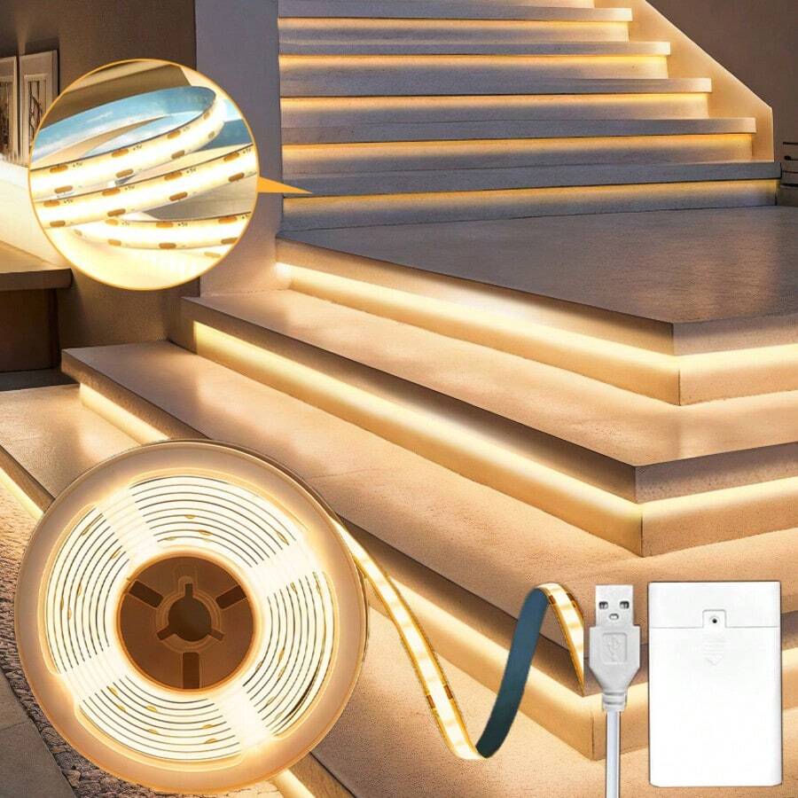 1 Stück 5V COB LED Lichtstreifen mit Batteriebox - flexibel & kürzbar, warmweiß/weiß, batteriebetrieben (Batterien nicht enthalten) für Schlafzimmer, Küche, Wohnzimmer, Fantasy-Themen Dekoration, LED Beleuchtung für Schlafzimmer, Küchenbeleuchtung, moderne Beleuchtung, Schaltersteuerung