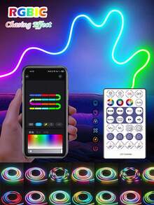 TYUTE 1PC Neon Light Flexible RGB LED Neon Light Strips, Equipped With A Remote Control For Intelligent Control Of The Light Mode, USB Interface For Convenient And Fast Power Supply, Available In Lengths Ranging From 3.28ft To 16.4ft, Multi-Color Lights Suitable For Christmas Atmosphere Decoration, Suitable For Valentine's Day Neon Light Strips In The Living Room - Multi-color light - View 3