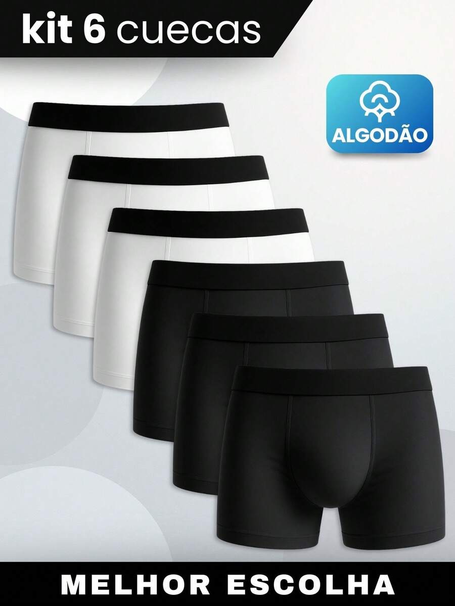 Set Of 6 Men's Boxer Briefs, Premium Cotton, Comfortable For Adults - Black and White - View 1