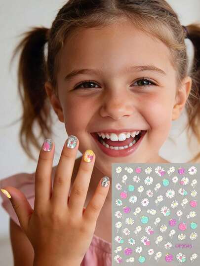 1 Sheet Kids' Nail Stickers - Daisy & Berry Fresh Cartoon Style, Cute Playful Decorative Stickers, Perfect For Kids' Nail Art DIY Supplies & Gifts