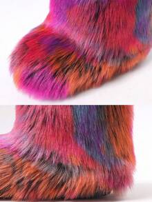 Women's Multicolor Boots Faux Fur Boots Slip-On Mid-Calf Boots, Fluffy Furry Warm Winter Snow Boots Fashion Y2K Style For Halloween, Christmas, Holiday Party - 中紫紅色 - 查看 10