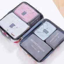 6 Pcs/Set Pink/Blue/Grey Travel Storage Bag Large Capacity Waterproof Luggage Clothing Underwear Storage Bag With Zipper - Xám - Xem 11