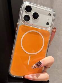 Acrylic Orange Phone Case Compatible With IPhone 17 Pro Max/17 Pro/17/16 Pro Max/16/16 Pro/16 Plus/11/15/15 Pro/15 Pro Max/12/13/14 Pro Max/12 Pro/12 Pro Max/13 Pro/13 Pro Max/7 Plus/14 Pro/14 Pro Max/14 Plus, Hard Shell, Anti-Yellowing, Minimalist Design - Orange Back Panel - View 3