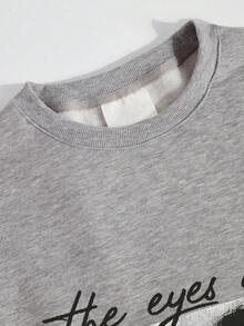 1 pezzo/Felpa unisex in tinta unita con motivi a forma di occhio in stile film classico e slogan grafici, ampia e comoda, in misto cotone, adatta per le uscite autunnali e invernali. Per donne e uomini. - 1 pezzo grigio - Visualizzare 3