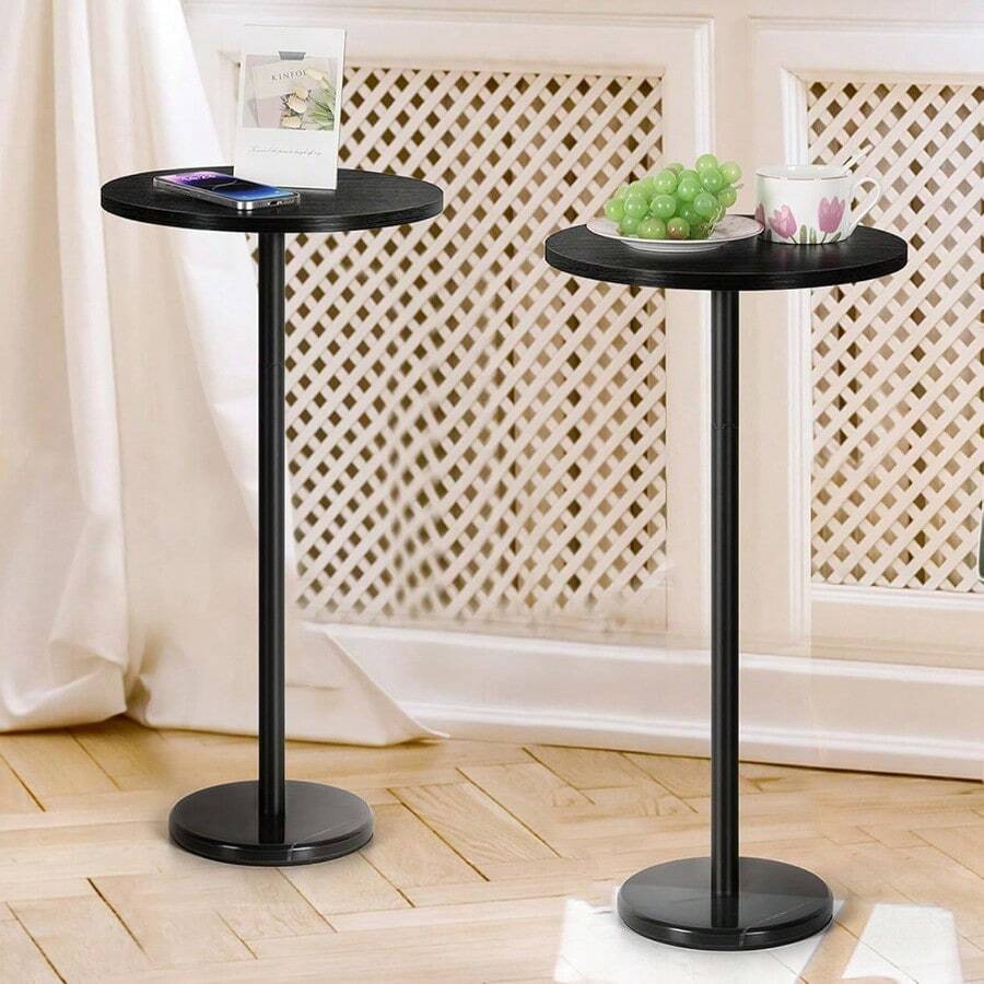 Drink Tables For Small Spaces Pedestal Side Table Set Of 2 Small Round Side Tables With Marble Base Black Pedestal Stand For Sofa Couch Chair Patio Black - Black2 - View 1