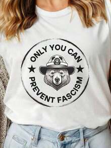 2026 Summer TopsOnly You Can Prevent Fescism Shirt, Trrmp Progressive Liberal Funny Political Gift Oversized Graphic Tees For Women,100% Cotton Womens Oversized Printed Graphic T-Shirts Women Casual Round Neck Short Sleeve Tee 1pcs Fashion Shirt, Halloween Gift, Xmas GiftLoose And Comfortableshirt - White006 - 查看 1