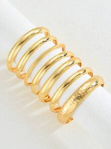7 Peças/Conjunto Pulseira de Metal Vintage Elegante com Textura Martelada e Floral, Conjunto de Pulseiras Minimalistas de Alta Qualidade para Camadas, Adequado para Casais, Festas, Feriados, Presentes, Uso Diário, Ano Novo - Ouro amarelo - Visão 4