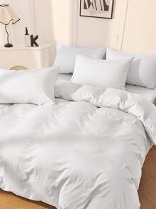 2/3pcs Bedding Set, Solid Color Bedding, Skin-Friendly & Comfortable, Soft & Pilling Resistant, Simple Room Decor, Minimalist & Fashionable Duvet Cover & Pillowcase, Without Comforter, Suitable For Twin, Full, Queen, King Size Beds, All Seasons, Home Textile - White - View 3