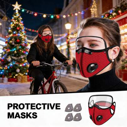 Yeniden Kullanılabilir Dış Mekan Yüz Maskesi ve Gözlük, Rüzgar ve Toz Geçirmez, Soğuk Havalarda Seyahat ve Bisiklet Sürme İçin Uygun, Noel ve Kış İçin