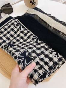 2-In-1 Black & Rice Colored Scarf For Women, Korean Style Warm & Versatile Shawl/Wrap, Thick & Long For Winter, Suitable For Air-Conditioned Rooms - Black - View 2