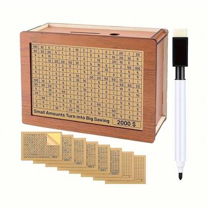 Wooden Money Saving Box With Counter - Reusable Cash Vault Piggy Bank For Adults, $2000 Savings Challenge Goal, Desk Decor & Christmas Birthday Gift