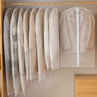 5pcs Transparent Clothing Dust Bag, Hanging Clothing Protection Bag, Transparent Suit Storage Bag With Zipper. The Clothing Storage Bag Is Used To Protect And Organize Your Wardrobe