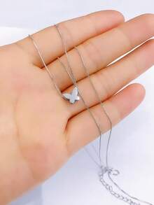 1個925銀蝴蝶吊墜項鍊,獨特設計,優雅奢華,鎖骨鏈 - 銀色 - 查看 6