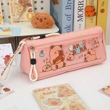 1 pieza Estuche para lápices con diseño de Capibara lindo, bolsa de papelería de gran capacidad para estudiantes, de alta calidad y con forro - Multicolor - Ver 3