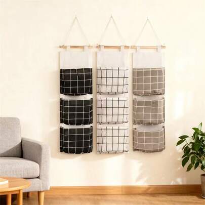 1pc Multi-Functional Hanging Storage Bag Waterproof Wall Organizer With 3 Pockets Space-Saving Wall-Mounted Storage Bags For Living Room, Bedroom, Bathroom Storage, Perfect For Home Organization