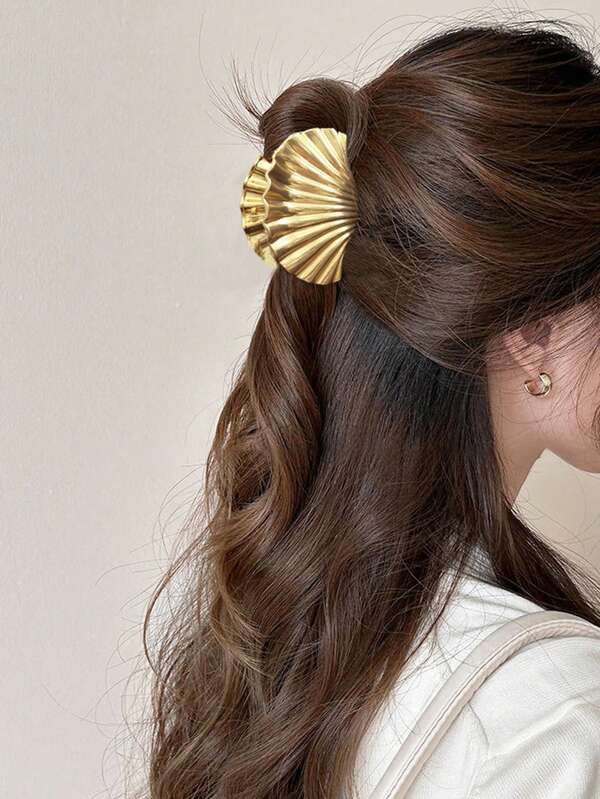 1 pieza Clip de pelo de verano con textura de concha de mar a rayas, accesorio de pelo elegante para vacaciones, elemento oceánico, accesorio de playa, pinza de pelo de moda, pinza de pelo casual elegante, pinza de pelo esencial para vacaciones Vavay