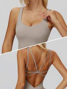 MASKERT Comfortable And Stylish One-Piece Clothing For Women, High Elasticity And Breathable, Suitable For Fitness, Yoga, And Daily Wear, Slim-Fitting One-Piece Suit Summer - Khaki - View 3