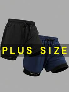 2pcs/Set Plus Size Men's Sports Shorts, Loose Fit Fitness Running Pants, Suitable For Overweight People Basketball And Football Training Shorts, Summer Style - Multicolor - View 7