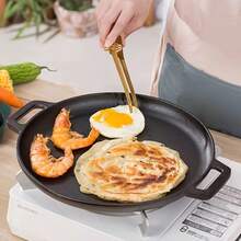 Cast Iron Pizza Pan - Double Large Handles Design, Non-Stick, Suitable For Stovetops Or Campfires. Durable With Even Heat Distribution, Multi-Functional Cast Iron Frying Pan, Perfect For Making Pizza, Grilling And Baking Bread. - 黑色 - 查看 4