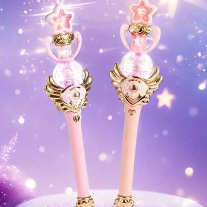 1 件音乐星魔杖玩具，电动旋转照明仙女棒，适合女孩，梦幻星星设计儿童玩具，适合女孩生日派对、表演的完美礼物 -（不含电池）