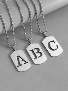 1件A-Z 26字母吊坠项链，钛钢链，男女通用学生情侣配饰，简约百搭设计 - 銀色 - 查看 1