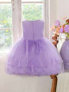 优雅刺绣蝴蝶网纱连衣裙，适合女孩，适合生日派对，不含头饰 - 紫色 - 查看 3