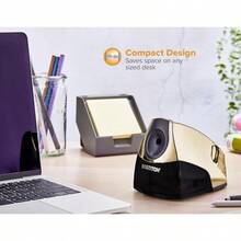 Bostitch Office - Sacapuntas eléctrico personal potente motor sin detención bandeja de virutas de alta capacidad azul chapado en cromo metálico - dorado cromo - Ver 2