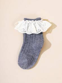 3 Pairs Lace Trim Comfortable Casual Mid-Calf Socks - Multicolor - View 8