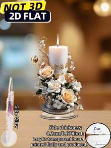 2D Flat Bohemian Style 2D Acrylic Decorative Candle Holder With Base - Plastic Desktop Floral Theme Decor For Bedroom, Home And Office, No Electricity Required, Ideal For New Year Gift - Colorful - View 9