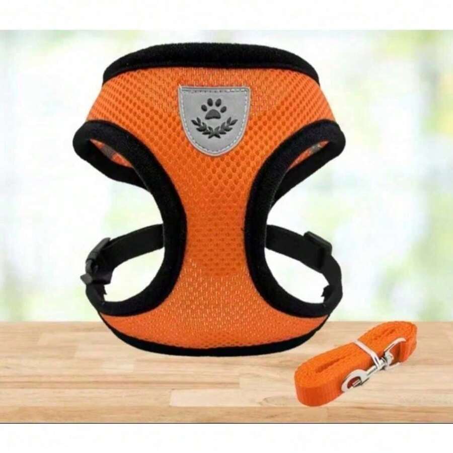 Chest Harness/Collar For Dogs And Cats With Leash For Small And Medium-Sized Pets, Comfortable Vest. - 橙色和黑色 - 查看 1